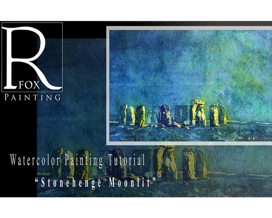 Learn to paint watercolor- Stonehenge ruins.  Watercolor batik painting tutorial, art lesson PDF painting lesson batik art Stonehenge ruins