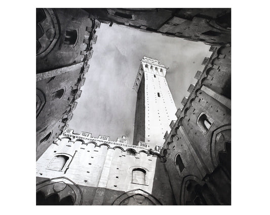 Siena, Italy watercolor painting.  Il Campo in the medieval city of Siena Italy fine art painting B&W art Italy painting black white art