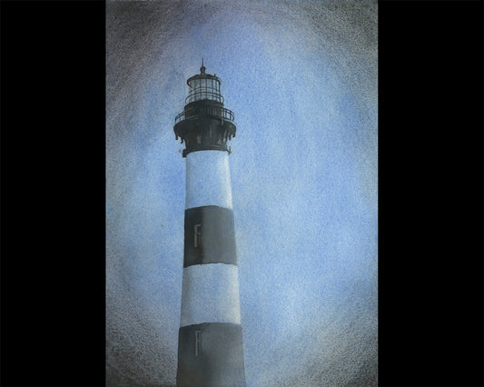 Bodie Island lighthouse at sunset in the Outer Banks (OBX) of North Carolina- USA.  Watercolor painting Bodie Island lighthouse beach art (print)