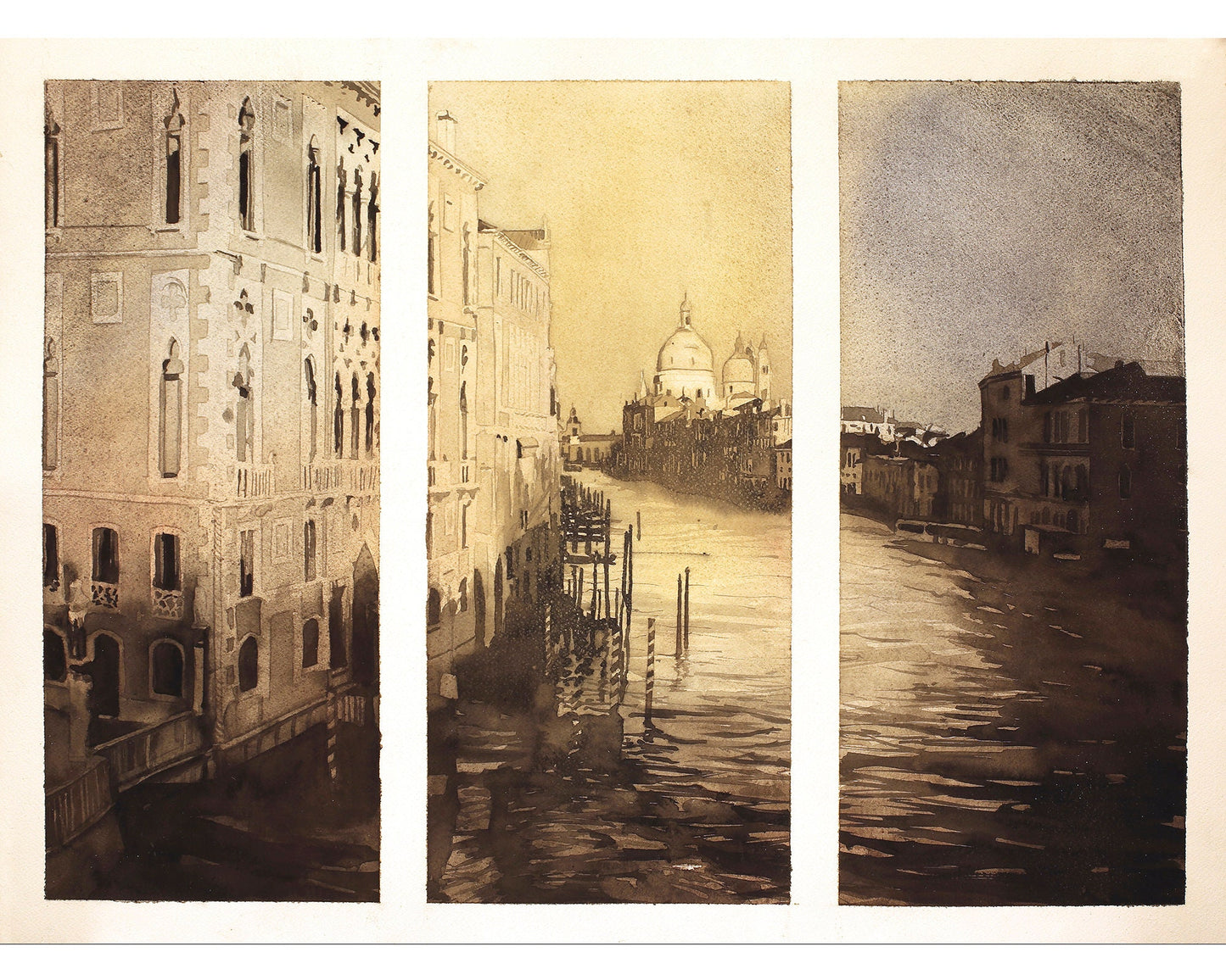 Venice, Italy at sunset.  Santa Maria della Salute church in Italy gondola artwork watercolor painting church Venice Italy wall decor Venice (print)