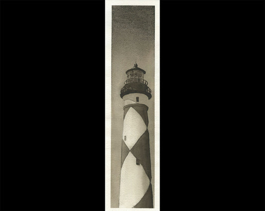 Faro de Cape Lookout en Outer Banks, Carolina del Norte. Pintura de acuarela Cape Lookout decoración del faro de bellas artes costera (impresión)