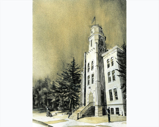 University of Colorado (CU) Boulder campus Old Main building.  CU artwork home decor University  of Colorado art painting CU Boulder campus