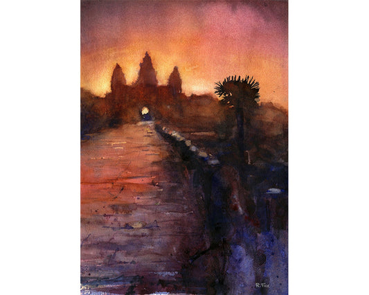 Silhouette of 12th century ruins of UNESCO World Heritage ruins of Angkor Wat- near Siem Reap, Cambodia.