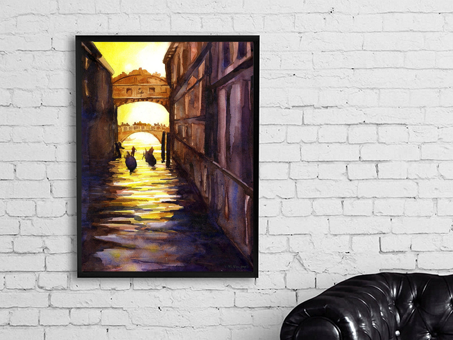 Bridge of Sighs in Venice, Italy art.  Original watercolor painting Bridge of Sighs Venice.  Watercolor of gondola artwork watercolor Italy