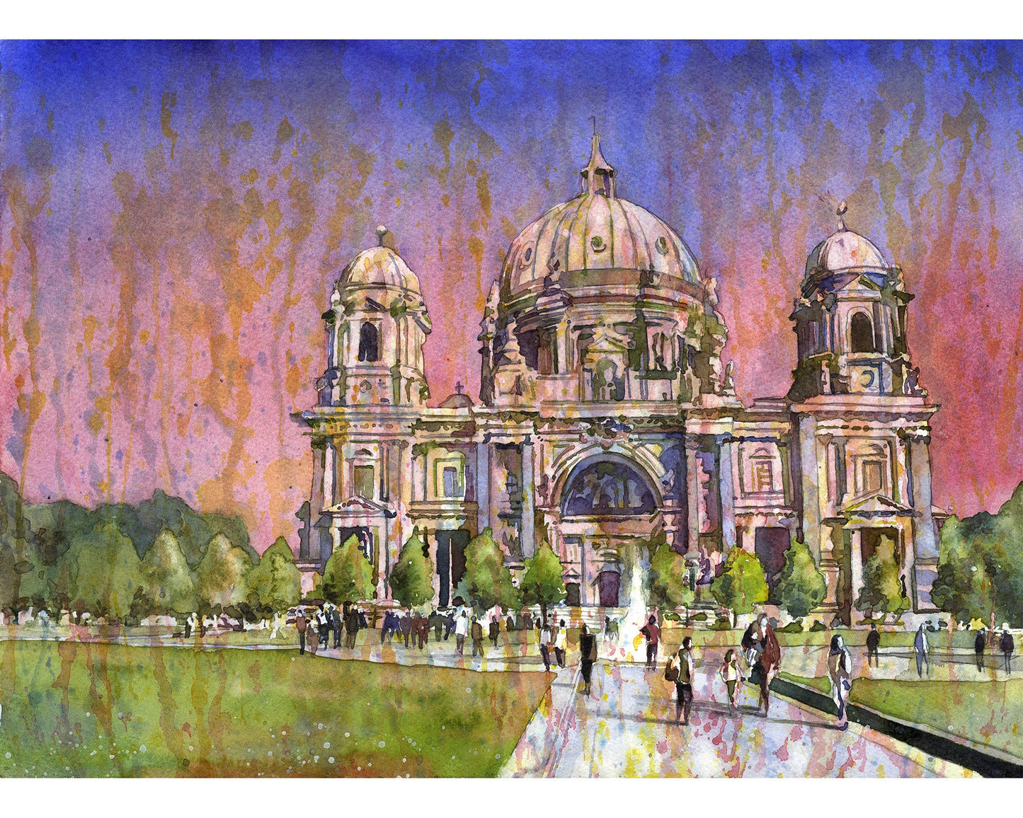 Berlin Cathedral (Berliner Dom) fine art watercolor painting-Germany.  Watercolor painting of Berlin Cathedral Germany art (print)