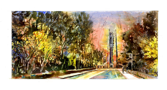 Duke Chapel on the Duke University campus- Durham, North Carolina (USA).  Watercolor painting Duke Chapel decor wall art Durham NC (print)