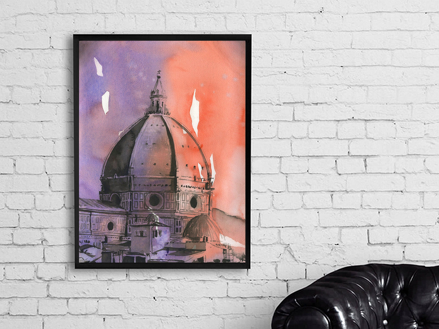 Brunelleschi's dome on the Florence Duomo- Italy.  Watercolor painting Florence Duomo (original).  Italy watercolor painting Florence Duomo