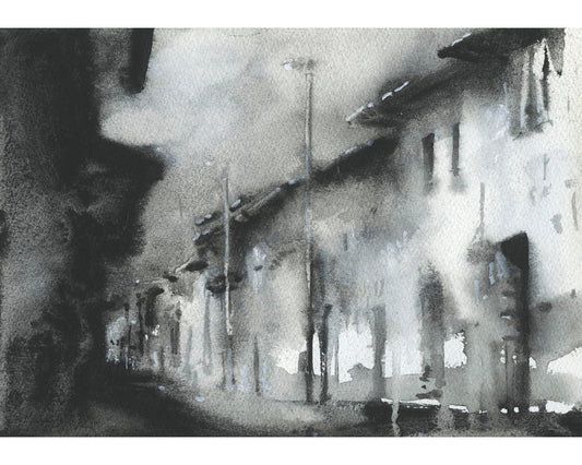 Painting of architecture in Sacred Valley, Peru.  Houses of Peru architecture artwork black white artwork Peruvian houses Sacred Valley art (print)