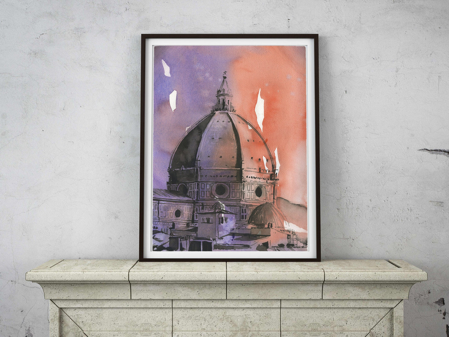 Brunelleschi's dome on the Florence Duomo- Italy.  Watercolor painting Florence Duomo (original).  Italy watercolor painting Florence Duomo