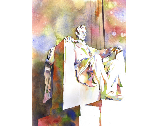 Washington, DC statue of Abraham Lincoln in the National Mall.  Abraham Lincoln Monument art in Washington, DC colorful painting (art print)