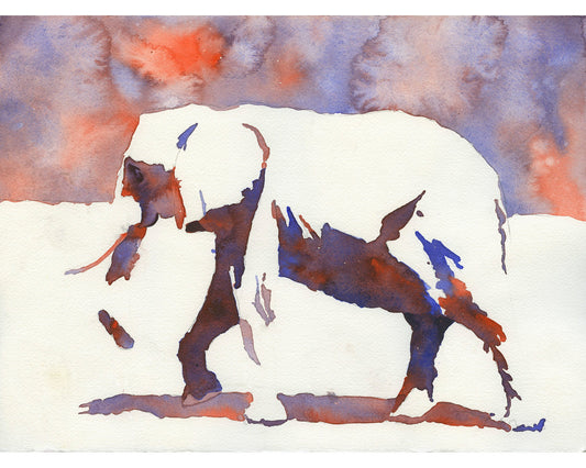 Elephant fine art watercolor painting.  Watercolor painting of elephant home decor animal kids art print.  Elephant artwork colorful (print)