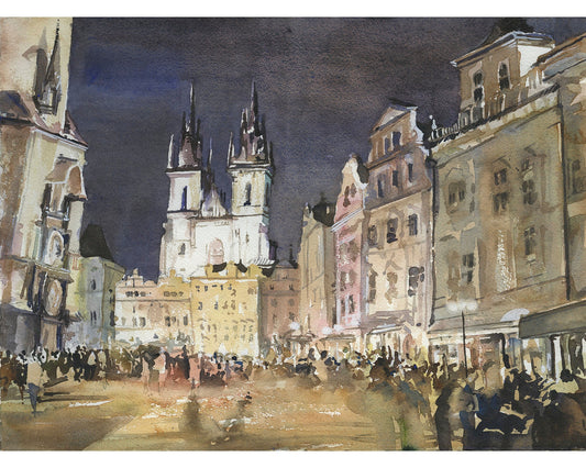 Prague, Czech Republic fine art watercolor painting. Church in center of Prague watercolor painting Czech Republic artwork watercolor Prague (print)