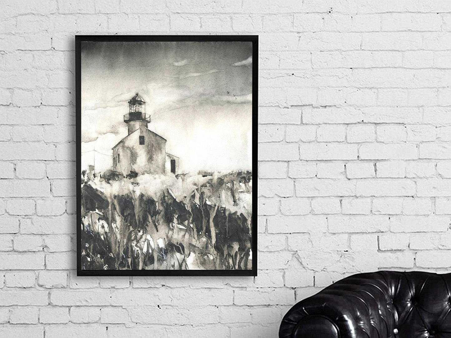 Old Point Loma Lighthouse in th Cabrillo National Monument- San Diego, CA.  California lighthouse Point Loma San Diego artwork B&W (print)