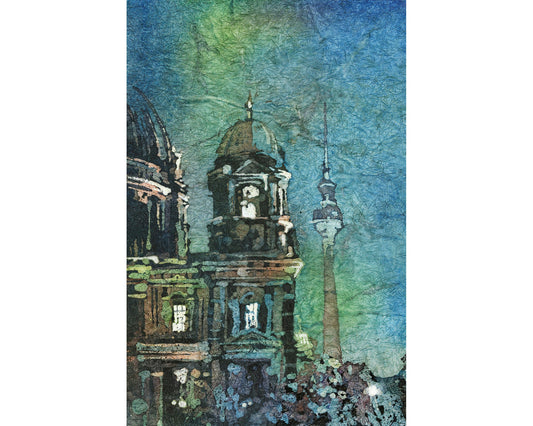 Catedral de Berlín (Berliner Dom) pintura de acuarela de bellas artes-Alemania. Pintura de acuarela de la Catedral de Berlín Alemania arte Berlín Alemania (impresión)