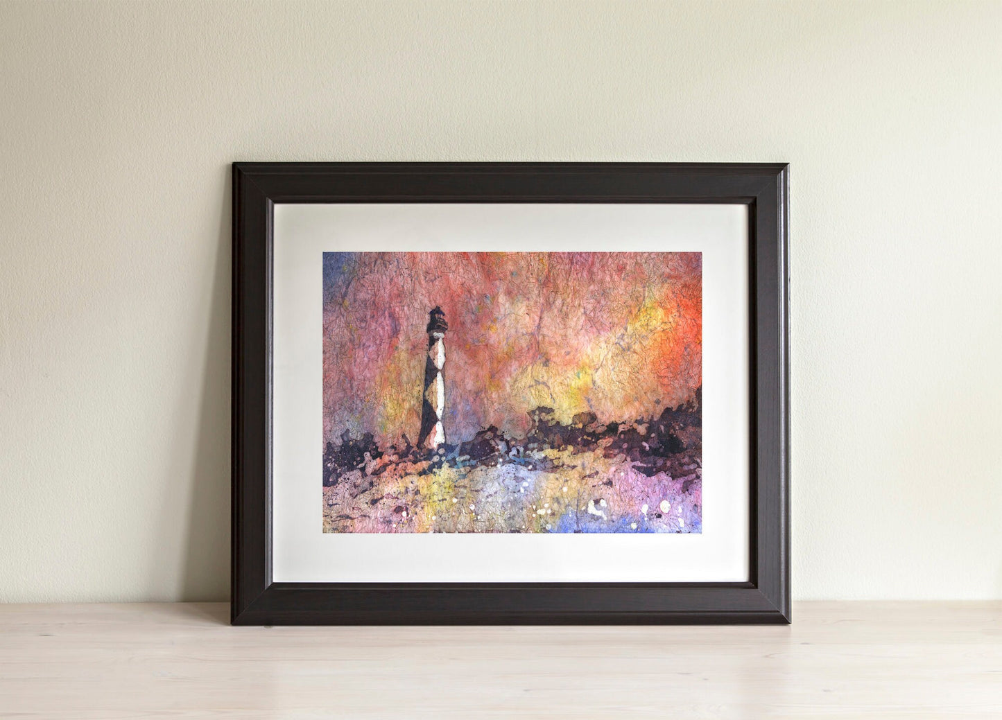 Cape Lookout - Outer Banks, lighthouse North Carolina.  Fine art watercolor batik painting of historic lighthouse Outer Banks NC (print)