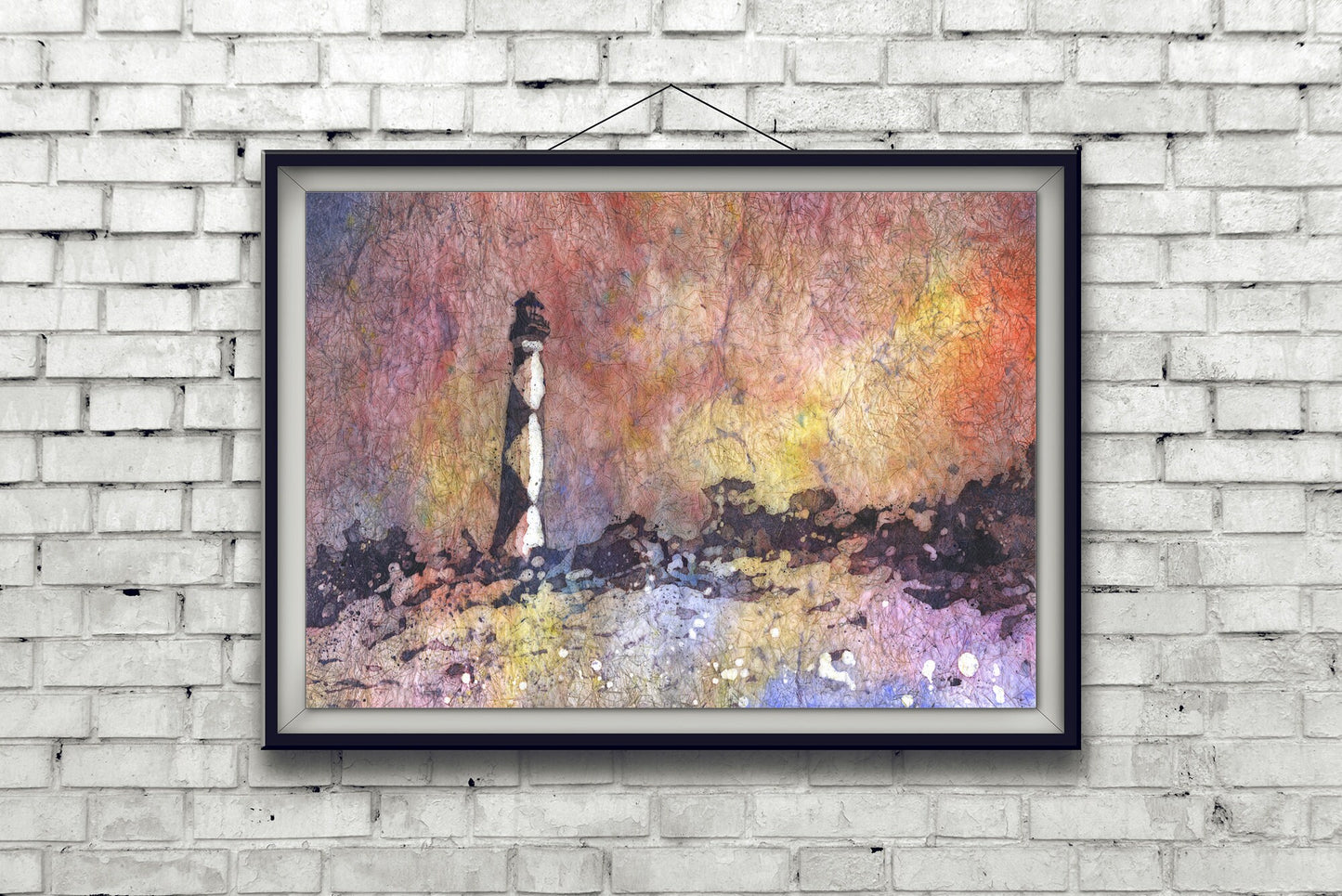 Cape Lookout - Outer Banks, lighthouse North Carolina.  Fine art watercolor batik painting of historic lighthouse Outer Banks NC (print)