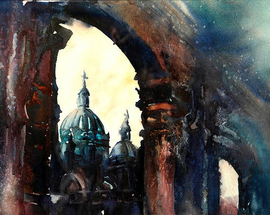 Catedral de Cuenca silueta al anochecer- Ecuador, Acuarela Ecuador, Acuarela arte paisaje impresión arte iglesia pintura Cuenca Ecuador arte (impresión)