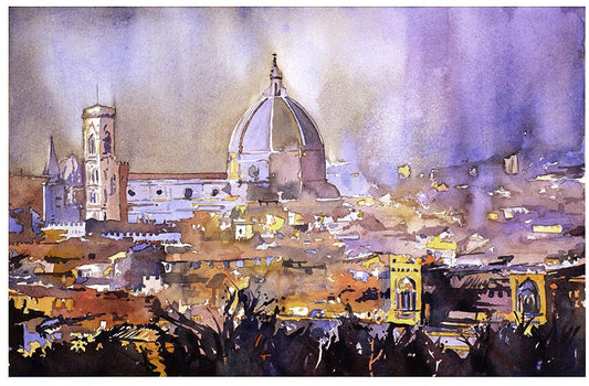 Florence Duomo at sunset- fine art watercolor painting.  Florence Italy painting, Florence painting, Duomo art print, home decor Florence (print)