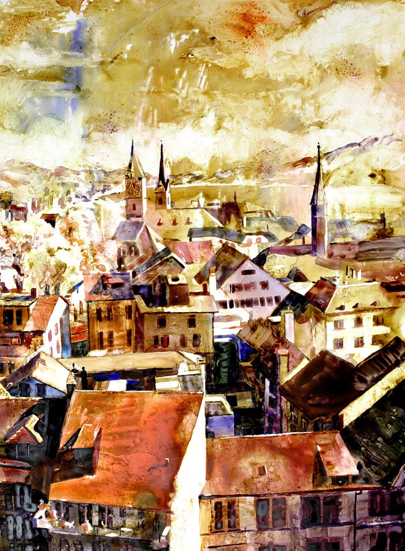 Downtown Zurich, Switzerland- fine art watercolor painting of Zurich, Switzerland. Watercolor giclee painting, Zurich (print)