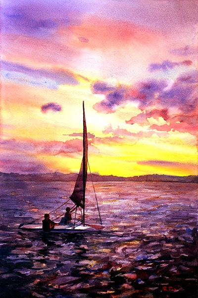 Sunset artwork on lake travel essentials art for home