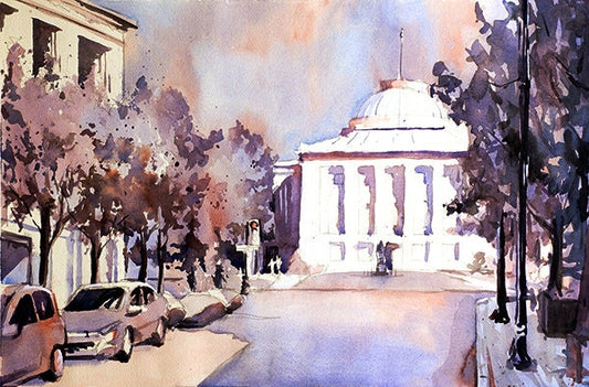 Painting of Capitol of downtown Raleigh, NC.  Raleigh paintning.  Raleigh watercolor Raleigh art home decor Raleigh North Carolina painting (print)