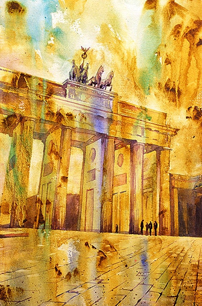 Brandenburg Gate in Berlin- Germany- fine art watercolor painting Berlin.  Colorful art, original watercolor painting Berlin art, (print)