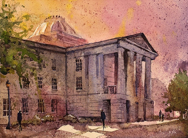 State Capitol of North Carolina- downtown Raleigh, NC.  Watercolor Raleigh Capitol painting print fine art State Capitol watercolor art