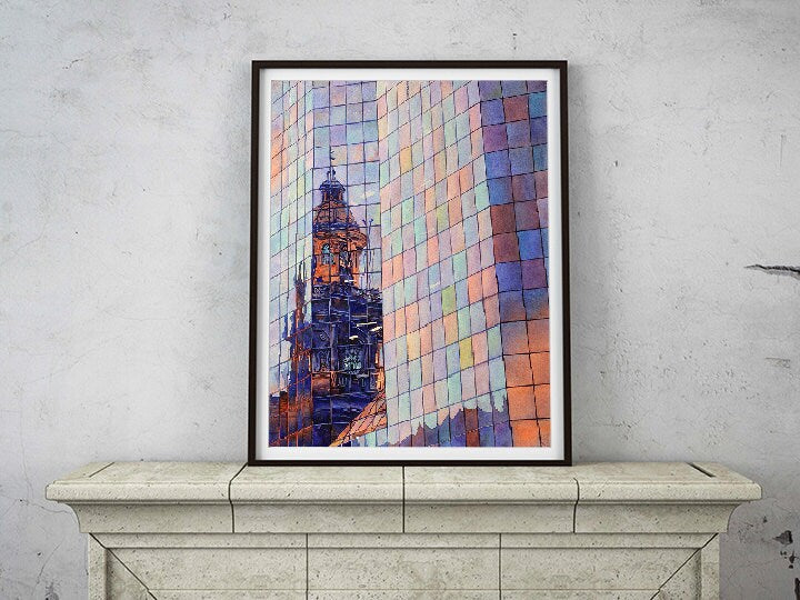 Santiago, Chile fine art watercolor painting.  Watercolor painting of Santiago church fine art home decor Cathedral art Chile painting (print)