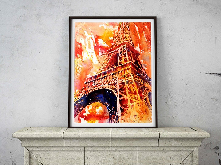 Watercolor painting of the iron lattice of the Eiffel Tower in Paris, France on YUPO synthetic paper by Raleigh, NC artist Ryan Fox