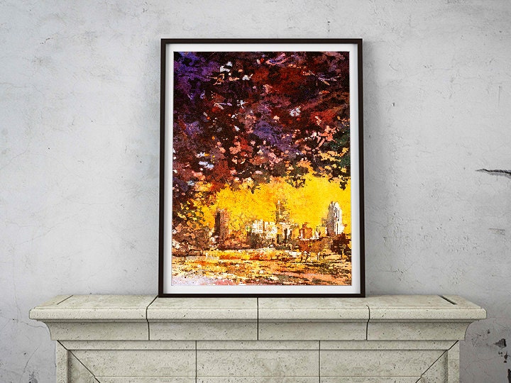 Architecture painting Raleigh North Carolina skyline art