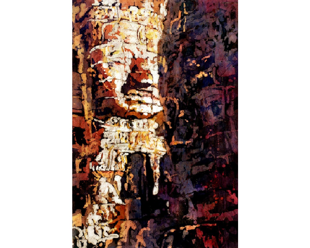 Bayon watercolor batik painting Angkor Wat Cambodia