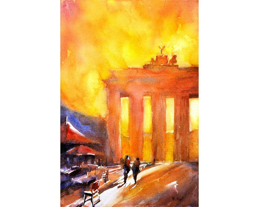 Puerta de Brandenburgo- Berlín, Alemania. Impresión de bellas artes de acuarela de Berlín. Pintura de paisaje Berlín arte decoración del hogar colorido Alemania (impresión)