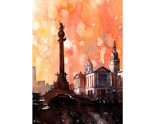 Watercolor painting of Columbus Monument  in La Ramblas- Barcelona, Spain.  Watercolor Barcelona Spain painting Barcelona art print giclee