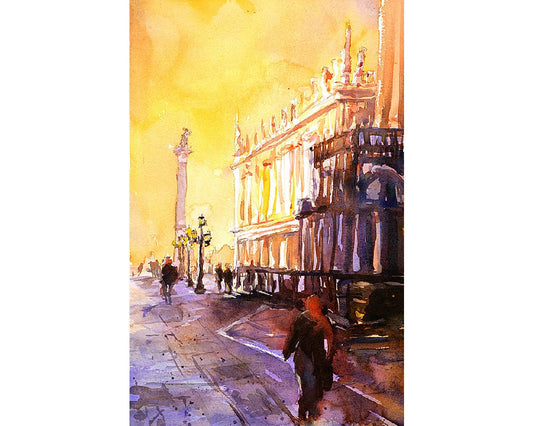 St. Marks Square at sunset in Venice, Italy, Venice painting, landscape Venice Italy art watercolor painting Venice art (print)