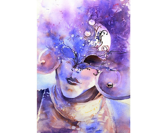 Carnival in Venice Italy watercolor, ideal for adding cultural flair to home or office interiors.