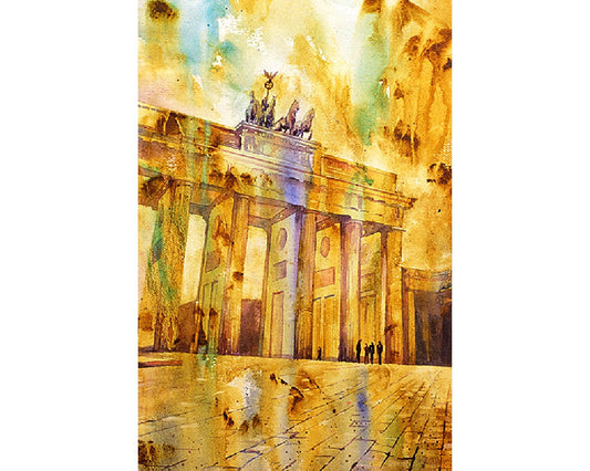 Puerta de Brandenburgo en Berlín- Alemania- pintura acuarela de bellas artes Berlín. Arte colorido, pintura original en acuarela Arte de Berlín, (impresión)