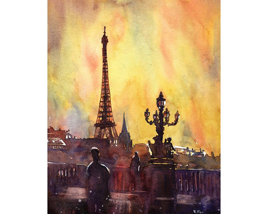 Eiffel Tower watercolor painting Paris France