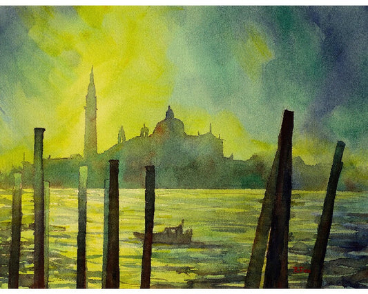 Watercolor painting of San Giorgio Maggiore church in Venice, Italy, Venice fine art Italy watercolor art gondola print Venice painting art