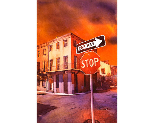 Pintura del Barrio Francés en Nueva Orleans, pintura de acuarela de Luisiana, pared impresa de bellas artes de Nueva Orleans, acuarela artística de Nueva Orleans (impresión)