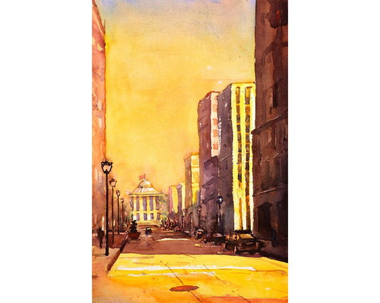 Raleigh, NC skyline artwork watercolor print