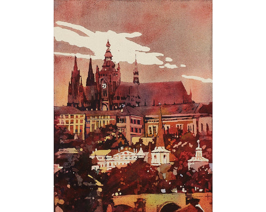 Prague Castle- Czech Republic.  Watercolor painting Prague castle Czech Republic fine art watercolor painting Prague home decor fine art (print)