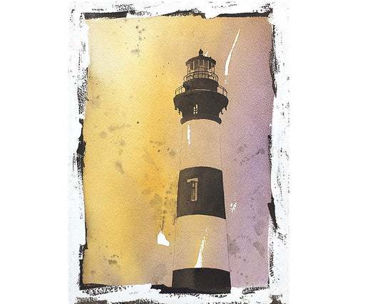 Bodie Island lighthouse- Outer Banks, North Carolina.  Lighthouse art  fine art watercolor landscape print home decor Outer Banks beach art (print)