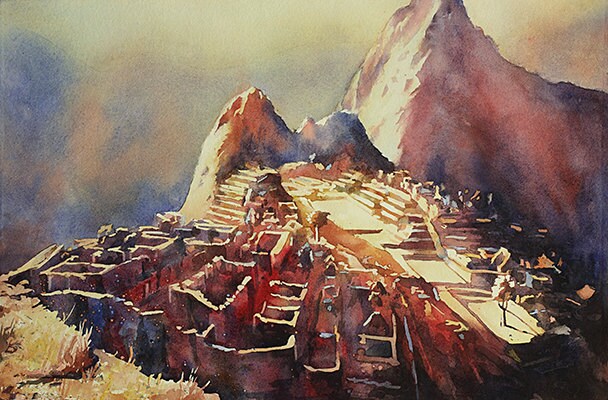 Watercolor painting Machu Picchu