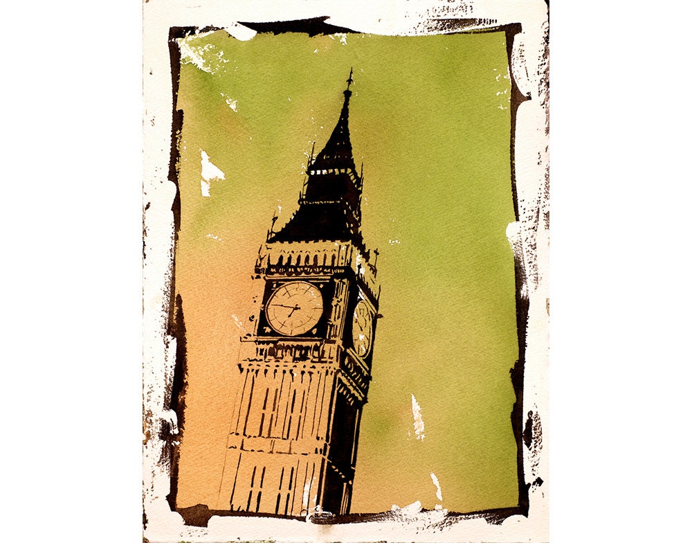 Big Ben watercolor painting- London, United Kingdom.  Big Ben artwork London painting Big Ben watercolor art print London Big Ben (print)