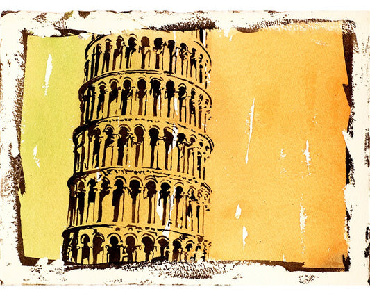 Leaning Tower of Pisa watercolor painting.  Fine art watercolor painting, art watercolor print home decor poster Leaning Tower of Pisa Italy (print)