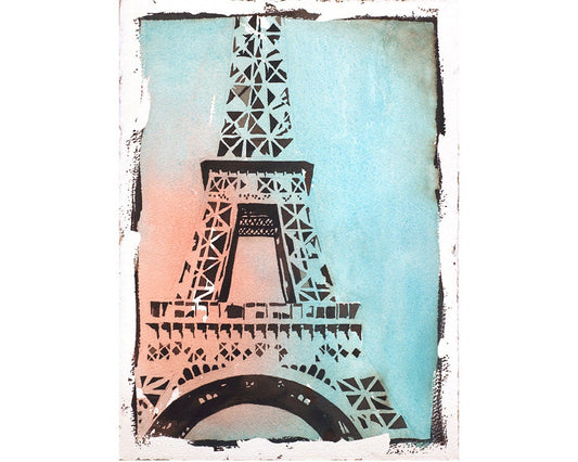 Eiffel Tower in Paris, France fine art watercolor painting.  Giclee prints of Eiffel Tower at sunset in Paris, France.  Home decor Paris (print)