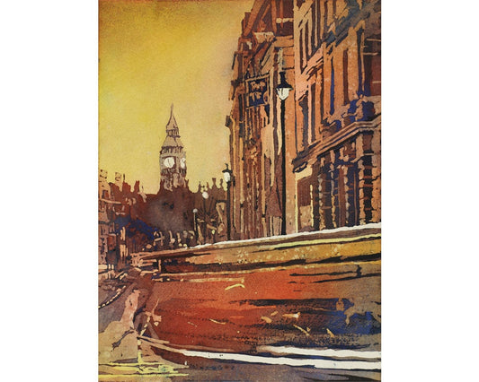 London, England fine art watercolor painting.   Big Ben painting, watercolor giclee painting London fine art print Big Ben home decor London (print)